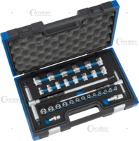 Sada nádstavcov a T-rukoväť 31 dielov, 1/4"+3/8", šesťhran 4-24 mm