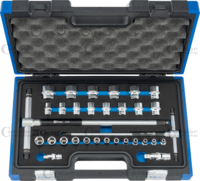 Sada nádstavcov a T-rukoväť 31 dielov, 1/4"+3/8", šesťhran 4-24 mm