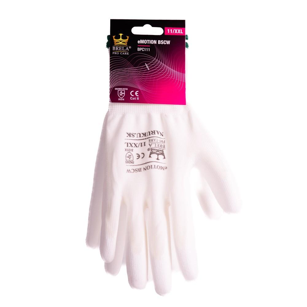 Biele pracovné polyuretánové rukavice BSCW veľkosť 8/M
