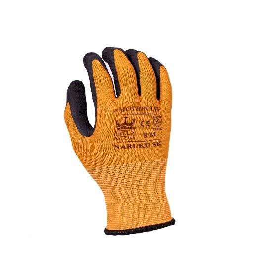 Oranžové pracovné rukavice, elastický úplet máčaný v latexovej pene LFF veľkosť 11/XXL