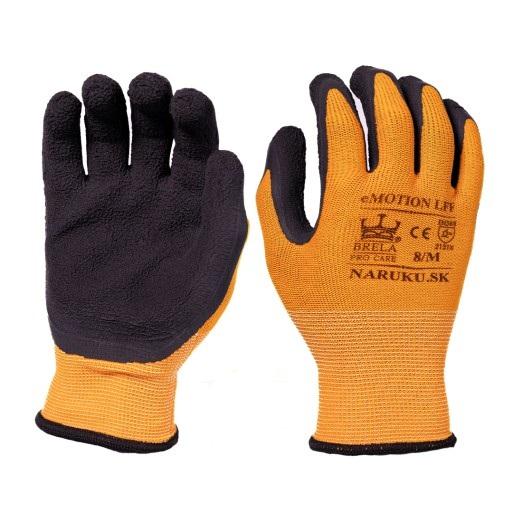 Oranžové pracovné rukavice, elastický úplet máčaný v latexovej pene LFF veľkosť 8/M