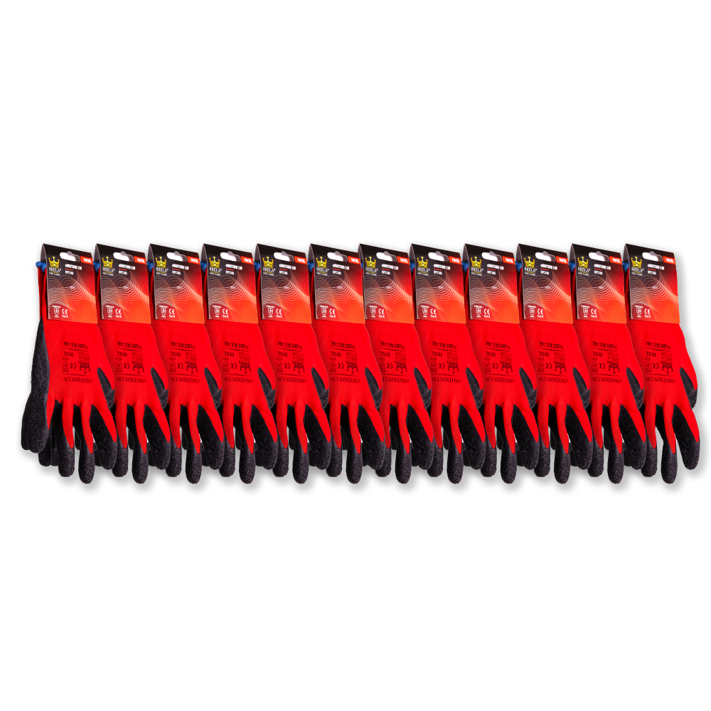 Červené pracovné rukavice s latexovým povrchom LW veľkosť 10/XL