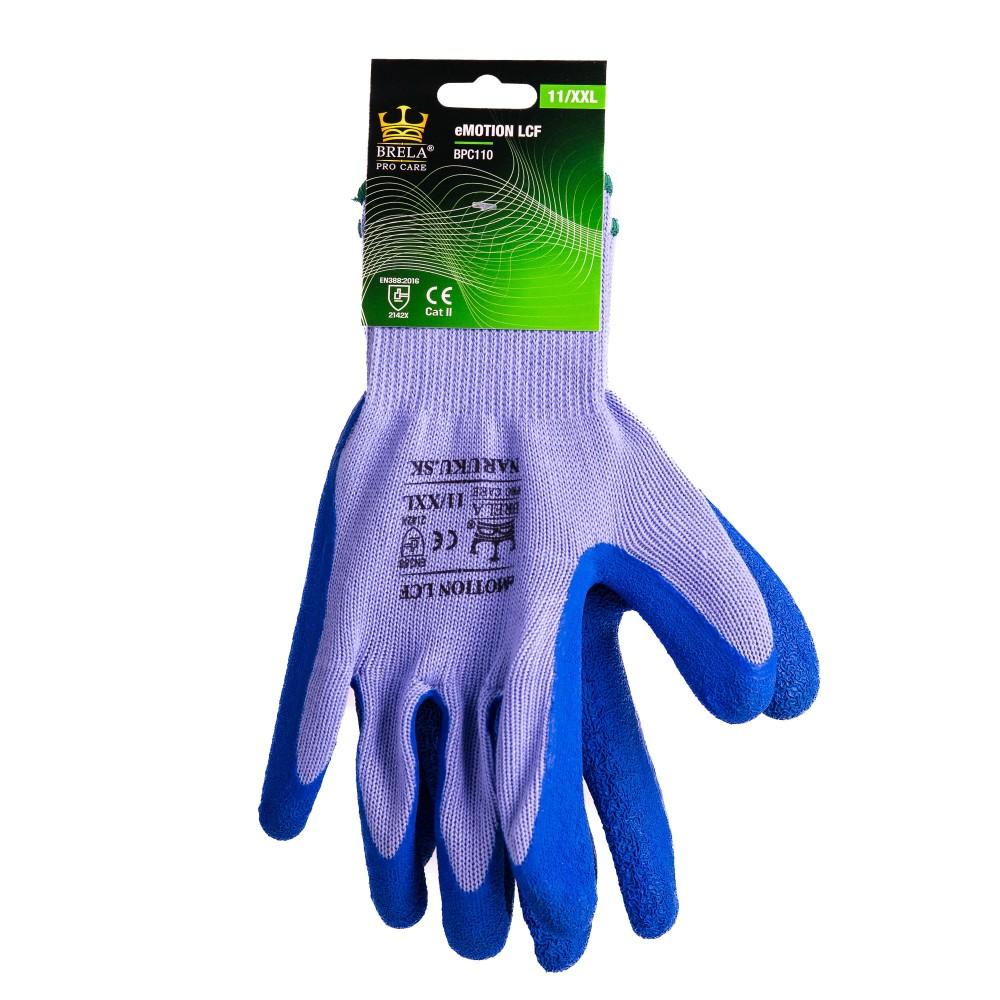 Modré pracovné rukavice s ryhovaným latexom LCF veľkosť 9/L