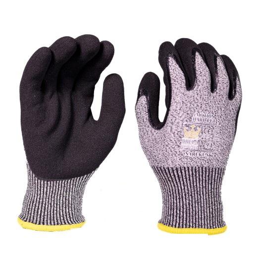 Protiporézne pracovné rukavice z HPPE úpletu s nitrilovým finišom HARD CUT veľkosť 9/L