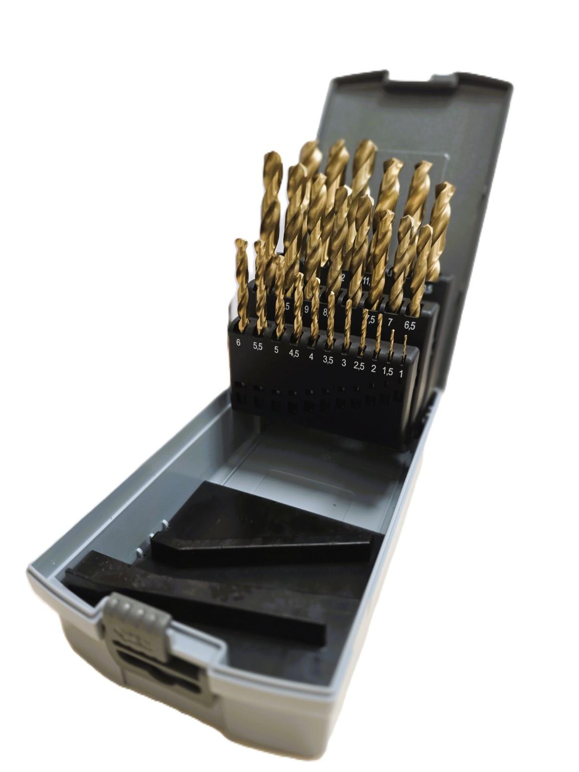 Špirálový vrták HSS-TIN DIN 338 Titan brúsený v plastovom RoseBoxe 25dielna sada (1,0-13,0x0,5mm)