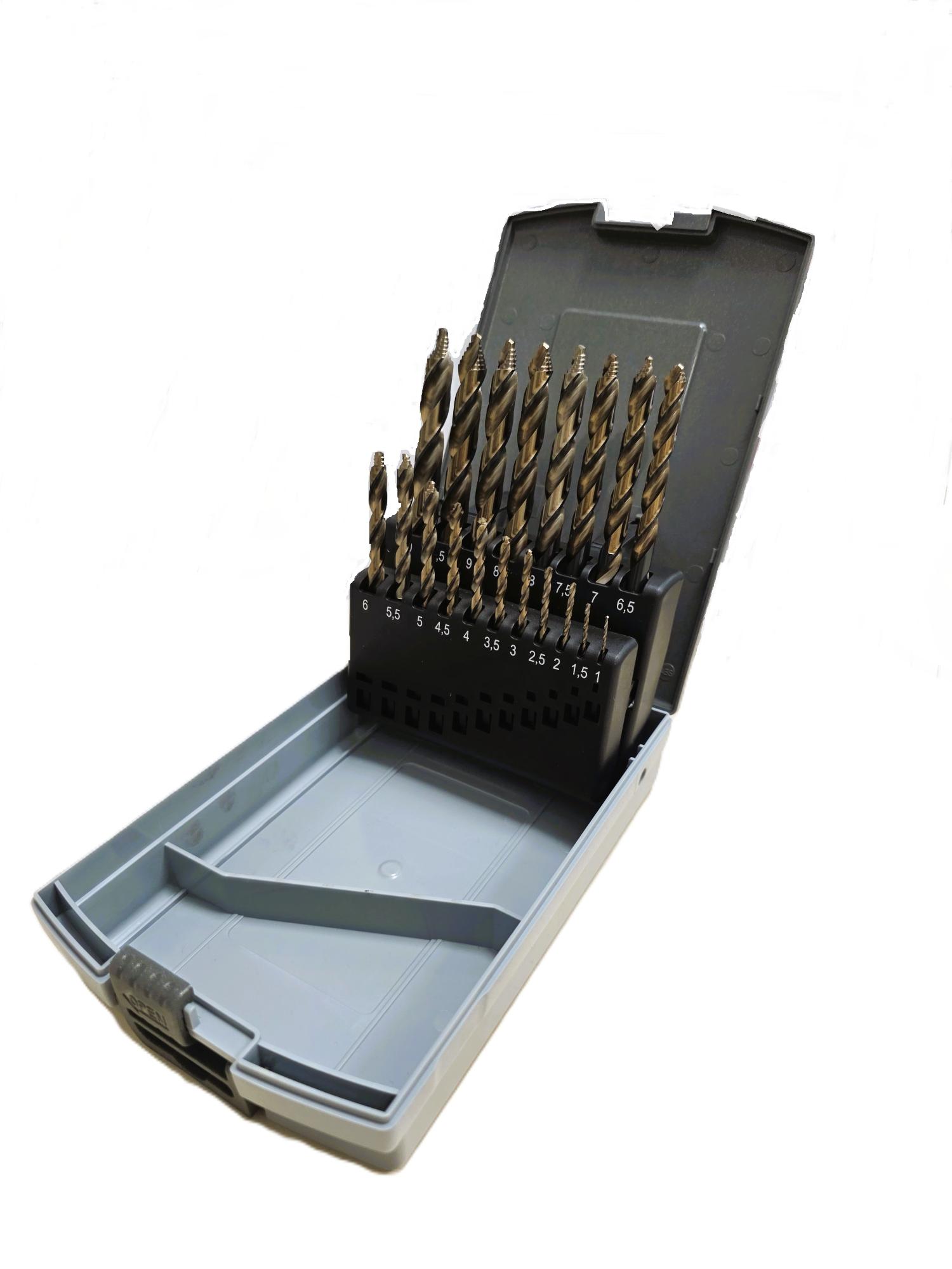 Vrták do kovu HSS-E DIN 338 5% Cobalt Step-Twist sada 19 dielna sada