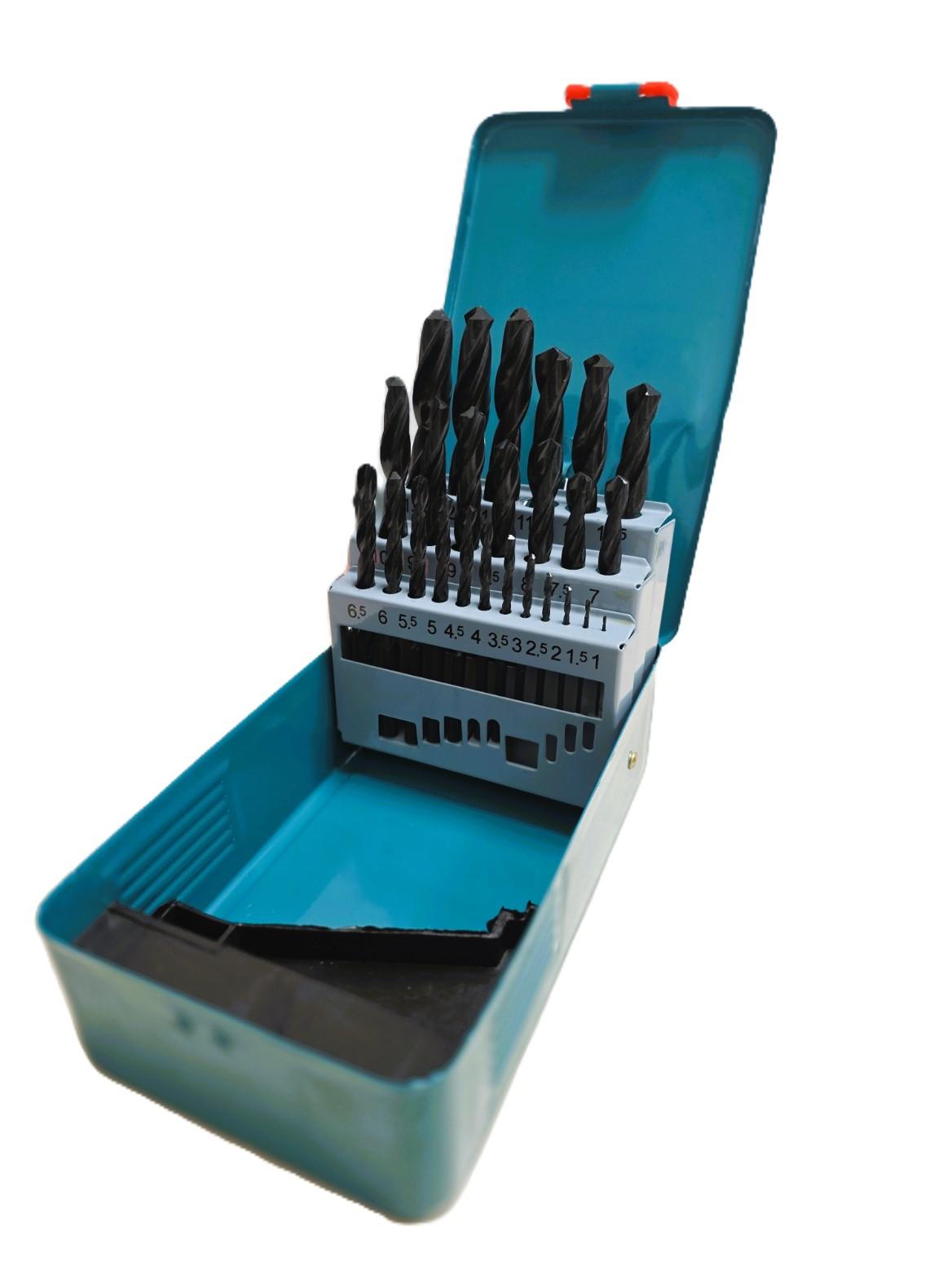 Špirálový vrták HSS-R DIN 338 valcovaný kovaný v kovovej kazete 25 dielna sada (1,0-13,0x0,5mm)